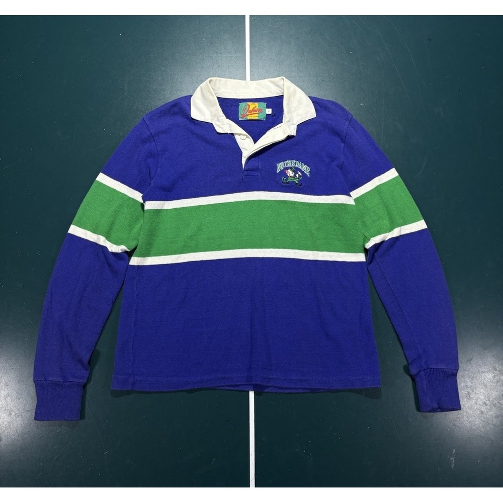 Vintage 80s Dehen Notre Dame Rugby Polo Shirt Large Striped Knit Color Block
